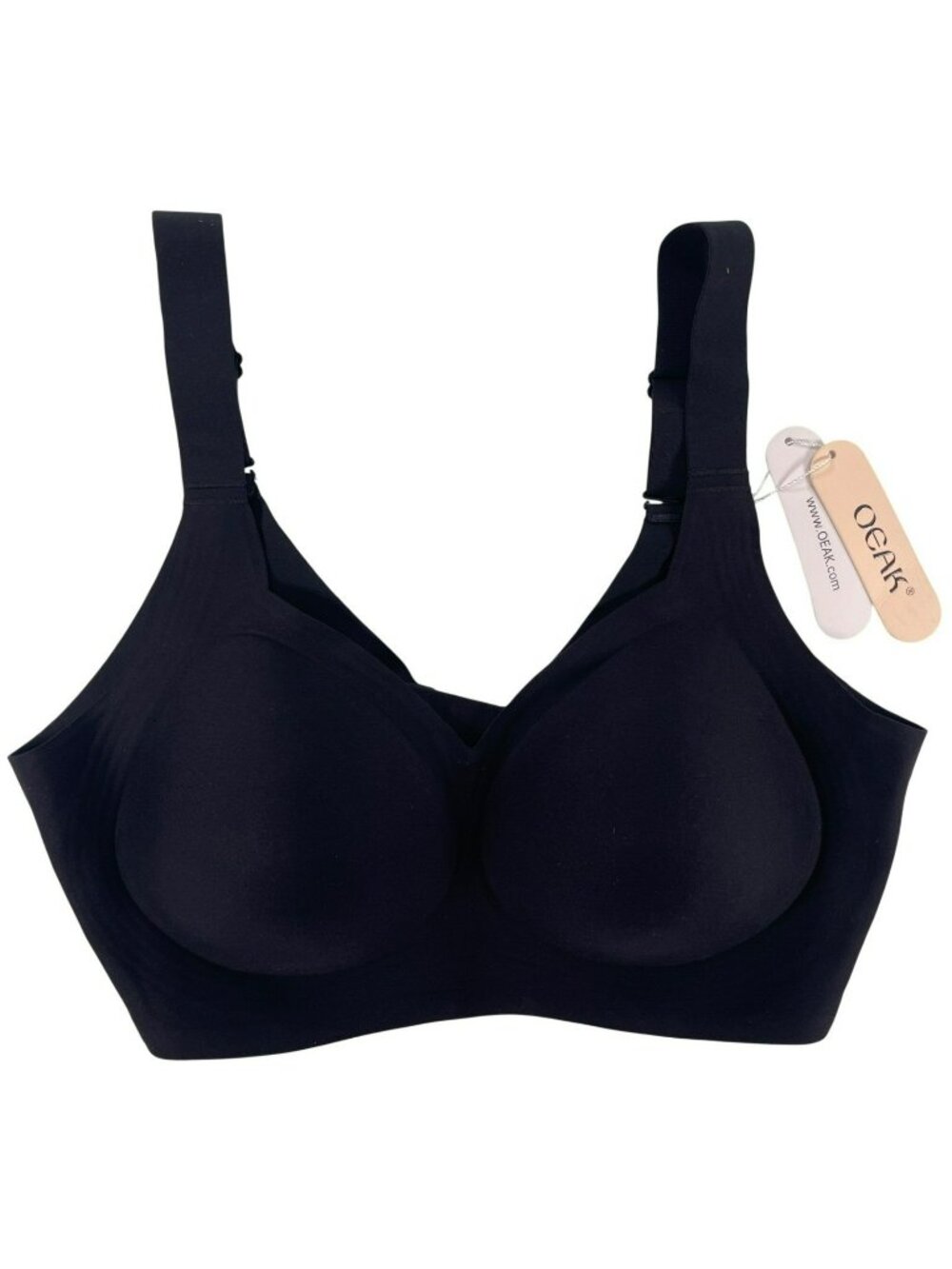 OEAK Wireless Full Coverage Bra Black Adjustable Straps Seamless Size 3XL NEW